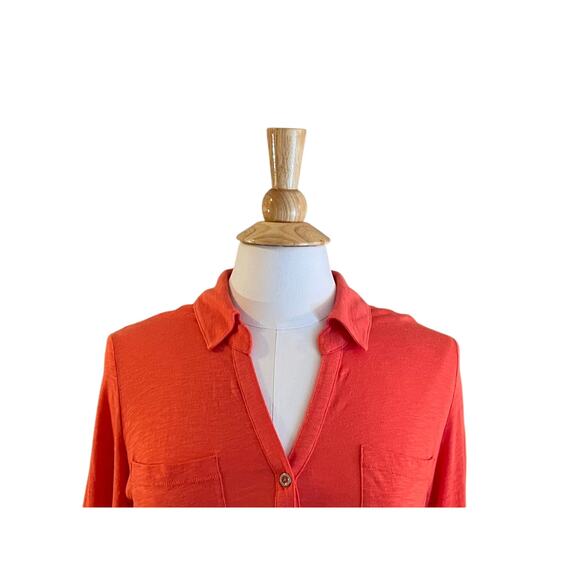 NWT Liz Claiborne Cotton Blend Roll Tab Button Down Shirt in Orange Blaze, M - Picture 2 of 11